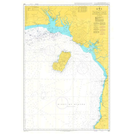 Product image of Admiralty Chart 1387 | Calabar to Bata including Isla de Bioko, featuring navigational markings, depth soundings, and coastal features, essential for safe marine navigation. It could be displayed as an art piece or used for navigation on a boat or ship.