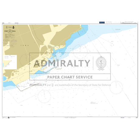 Product image of Admiralty Chart 1391 | Port of Tema, featuring navigational markings, depth soundings, and coastal features, essential for safe marine navigation. It could be displayed as an art piece or used for navigation on a boat or ship.