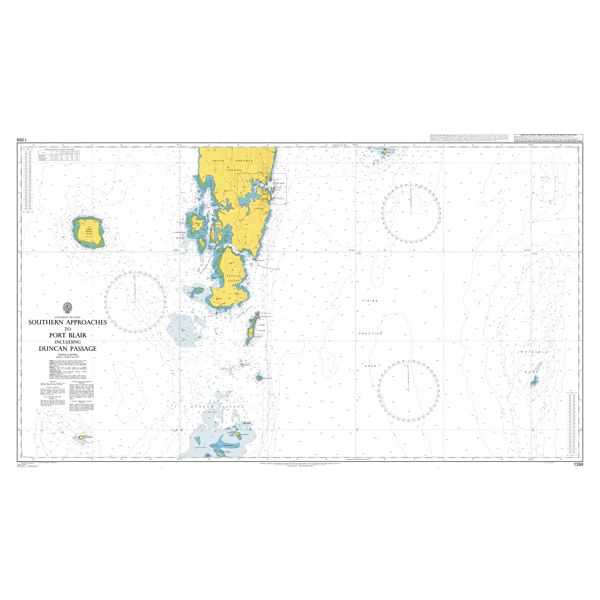 Product image of Admiralty Chart 1398 | Southern Approaches to Port Blair including Duncan Passage, featuring navigational markings, depth soundings, and coastal features, essential for safe marine navigation. It could be displayed as an art piece or used for navigation on a boat or ship.