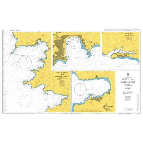 Product image of Admiralty Chart 1424 | Ports on the South and West Coasts of Corse, featuring navigational markings, depth soundings, and coastal features, essential for safe marine navigation. It could be displayed as an art piece or used for navigation on a boat or ship.