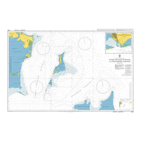 Product image of Admiralty Chart 1450 | Turks Island Passage and Mouchoir Passage, featuring navigational markings, depth soundings, and coastal features, essential for safe marine navigation. It could be displayed as an art piece or used for navigation on a boat or ship.