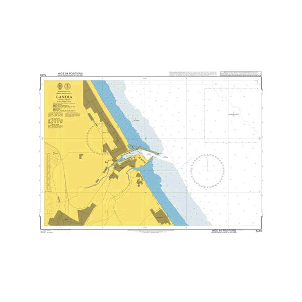 Product image of Admiralty Chart 1453 | Gandia, featuring navigational markings, depth soundings, and coastal features, essential for safe marine navigation. It could be displayed as an art piece or used for navigation on a boat or ship.