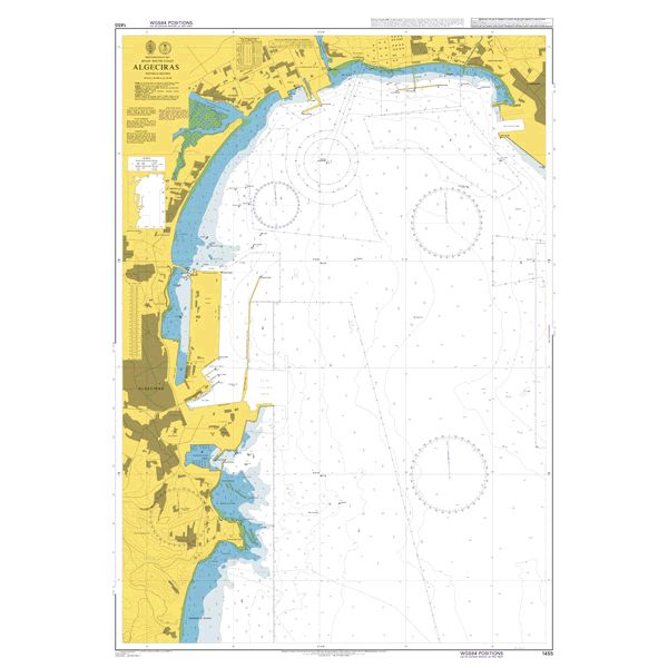 Product image of Admiralty Chart 1455 | Algeciras, featuring navigational markings, depth soundings, and coastal features, essential for safe marine navigation. It could be displayed as an art piece or used for navigation on a boat or ship.