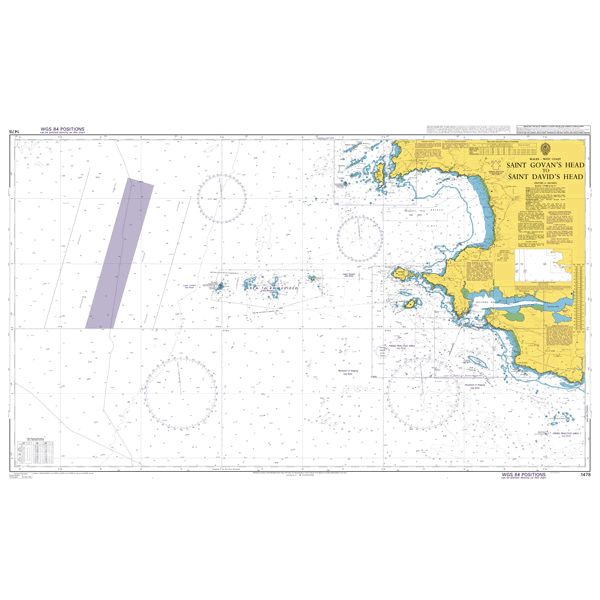 Product image of Admiralty Chart 1478 | Saint Govan's Head to Saint David's Head, featuring navigational markings, depth soundings, and coastal features, essential for safe marine navigation. It could be displayed as an art piece or used for navigation on a boat or ship.