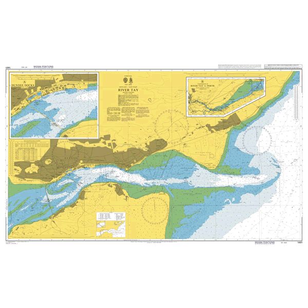 Product image of Admiralty Chart 1481 | River Tay Dundee and Approaches, featuring navigational markings, depth soundings, and coastal features, essential for safe marine navigation. It could be displayed as an art piece or used for navigation on a boat or ship.