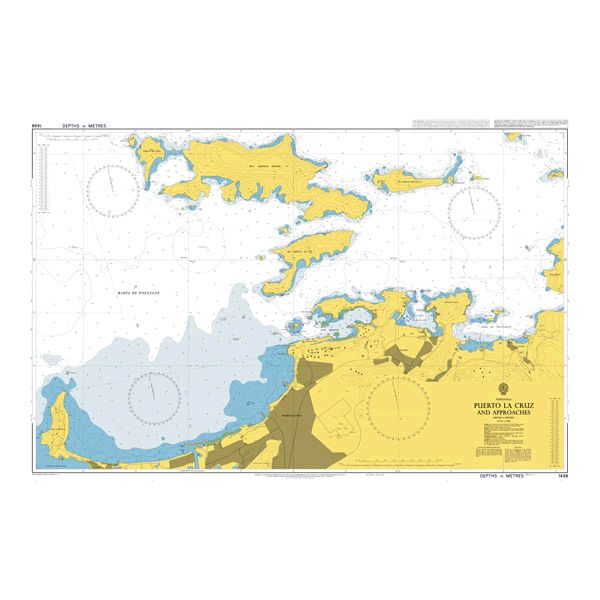 Product image of Admiralty Chart 1498 | Puerto La Cruz and Approaches, featuring navigational markings, depth soundings, and coastal features, essential for safe marine navigation. It could be displayed as an art piece or used for navigation on a boat or ship.