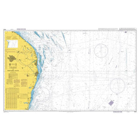 Product image of Admiralty Chart 1504 | Cromer to Orford Ness, featuring navigational markings, depth soundings, and coastal features, essential for safe marine navigation. It could be displayed as an art piece or used for navigation on a boat or ship.