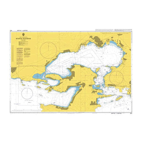 Product image of Admiralty Chart 1513 | Kolpos Elefsinas, featuring navigational markings, depth soundings, and coastal features, essential for safe marine navigation. It could be displayed as an art piece or used for navigation on a boat or ship.