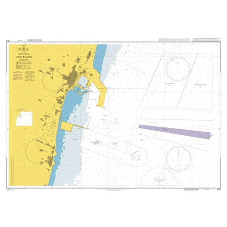 Product image of Admiralty Chart 1514 | Castellon, featuring navigational markings, depth soundings, and coastal features, essential for safe marine navigation. It could be displayed as an art piece or used for navigation on a boat or ship.