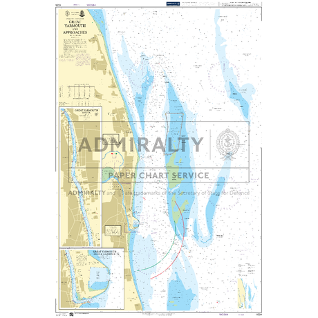 Product image of Admiralty Chart 1534 | Great Yarmouth and Approaches, featuring navigational markings, depth soundings, and coastal features, essential for safe marine navigation. It could be displayed as an art piece or used for navigation on a boat or ship.