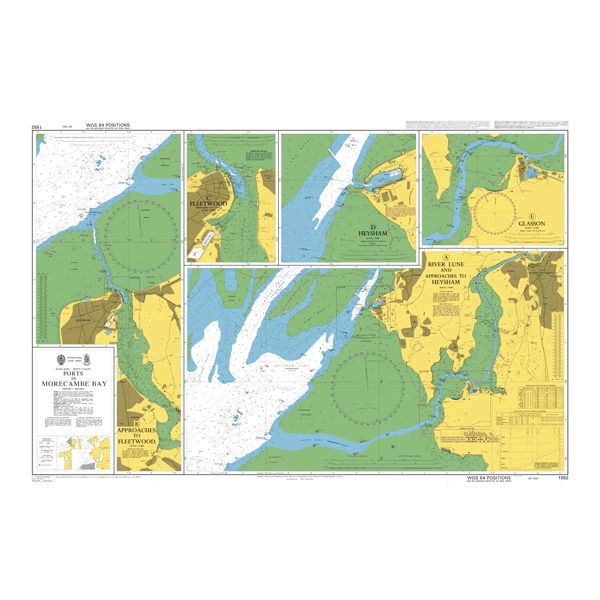 Product image of Admiralty Chart 1552 | Ports in Morecambe Bay, featuring navigational markings, depth soundings, and coastal features, essential for safe marine navigation. It could be displayed as an art piece or used for navigation on a boat or ship.