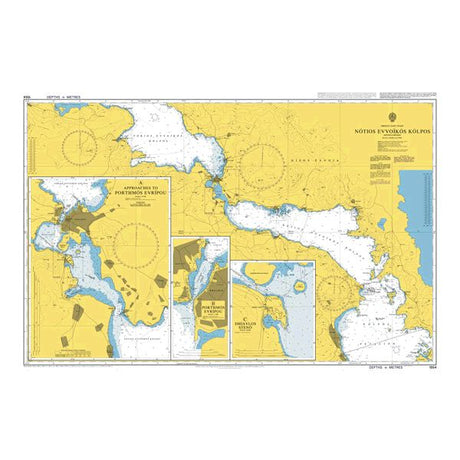 Product image of Admiralty Chart 1554 | Notios Evvoikos Kolpos, featuring navigational markings, depth soundings, and coastal features, essential for safe marine navigation. It could be displayed as an art piece or used for navigation on a boat or ship.