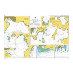 Product image of Admiralty Chart 1571 | Plans in the Western Aegean Sea, featuring navigational markings, depth soundings, and coastal features, essential for safe marine navigation. It could be displayed as an art piece or used for navigation on a boat or ship.
