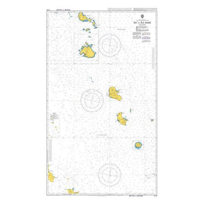 Product image of Admiralty Chart 1576 | Epi to Ile Mare, featuring navigational markings, depth soundings, and coastal features, essential for safe marine navigation. It could be displayed as an art piece or used for navigation on a boat or ship.