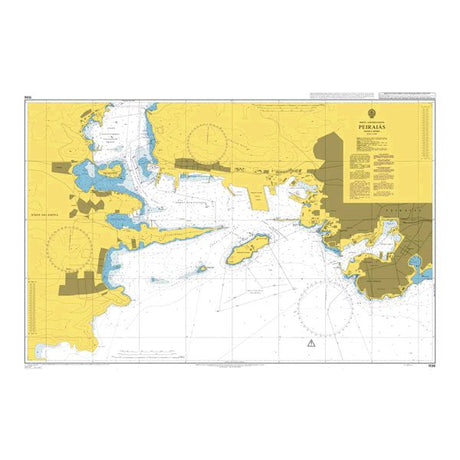 Product image of Admiralty Chart 1596 | Peiraias, featuring navigational markings, depth soundings, and coastal features, essential for safe marine navigation. It could be displayed as an art piece or used for navigation on a boat or ship.