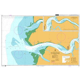 Product image of Admiralty Chart 161 | Batang Rajang and Approaches, featuring navigational markings, depth soundings, and coastal features, essential for safe marine navigation. It could be displayed as an art piece or used for navigation on a boat or ship.