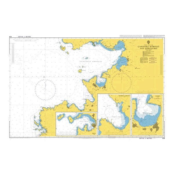 Product image of Admiralty Chart 1618 | Candarli Korfezi and Approaches, featuring navigational markings, depth soundings, and coastal features, essential for safe marine navigation. It could be displayed as an art piece or used for navigation on a boat or ship.