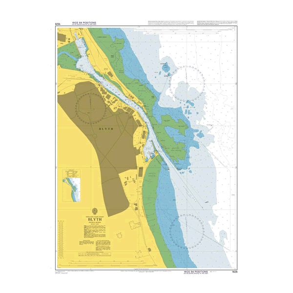 Product image of Admiralty Chart 1626 | Blyth, featuring navigational markings, depth soundings, and coastal features, essential for safe marine navigation. It could be displayed as an art piece or used for navigation on a boat or ship.