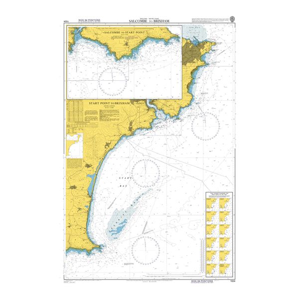 Product image of Admiralty Chart 1634 | Salcombe to Brixham, featuring navigational markings, depth soundings, and coastal features, essential for safe marine navigation. It could be displayed as an art piece or used for navigation on a boat or ship.