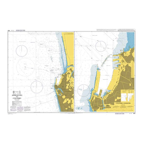 Product image of Admiralty Chart 1655 | Colombo and Approaches, featuring navigational markings, depth soundings, and coastal features, essential for safe marine navigation. It could be displayed as an art piece or used for navigation on a boat or ship.