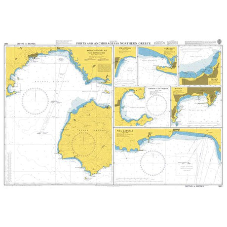 Product image of Admiralty Chart 1687 | Ports and Anchorages in Northern Greece, featuring navigational markings, depth soundings, and coastal features, essential for safe marine navigation. It could be displayed as an art piece or used for navigation on a boat or ship.