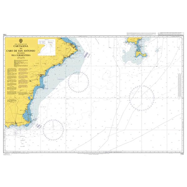 Product image of Admiralty Chart 1700 | Cartagena to Cabo de San Antonio including Isla Formentera, featuring navigational markings, depth soundings, and coastal features, essential for safe marine navigation. It could be displayed as an art piece or used for navigation on a boat or ship.