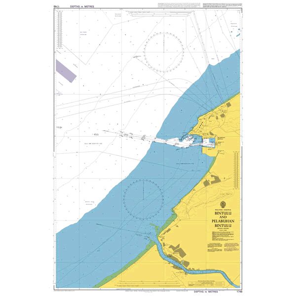 Product image of Admiralty Chart 1748 | Bintulu and Pelabuhan Bintulu, featuring navigational markings, depth soundings, and coastal features, essential for safe marine navigation. It could be displayed as an art piece or used for navigation on a boat or ship.