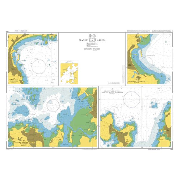 Product image of Admiralty Chart 1755 | Plans in Ria de Arousa, featuring navigational markings, depth soundings, and coastal features, essential for safe marine navigation. It could be displayed as an art piece or used for navigation on a boat or ship.