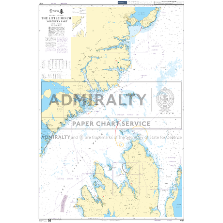 Product image of Admiralty Chart 1757 | The Little Minch Northern Part, featuring navigational markings, depth soundings, and coastal features, essential for safe marine navigation. It could be displayed as an art piece or used for navigation on a boat or ship.