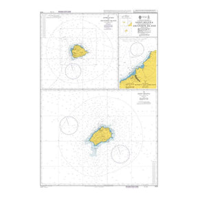 Product image of Admiralty Chart 1771 | Saint Helena with Approaches to Ascension Island, featuring navigational markings, depth soundings, and coastal features, essential for safe marine navigation. It could be displayed as an art piece or used for navigation on a boat or ship.