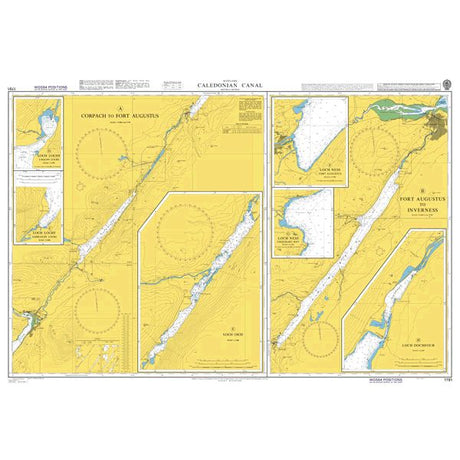 Product image of Admiralty Chart 1791 | Caledonian Canal, featuring navigational markings, depth soundings, and coastal features, essential for safe marine navigation. It could be displayed as an art piece or used for navigation on a boat or ship.