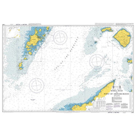 Product image of Admiralty Chart 1796 | Barra Head to Point of Ardnamurchan, featuring navigational markings, depth soundings, and coastal features, essential for safe marine navigation. It could be displayed as an art piece or used for navigation on a boat or ship.