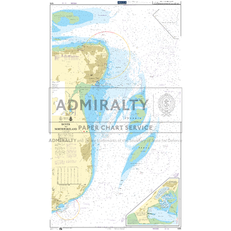 Product image of Admiralty Chart 1828 | Dover to North Foreland, featuring navigational markings, depth soundings, and coastal features, essential for safe marine navigation. It could be displayed as an art piece or used for navigation on a boat or ship.