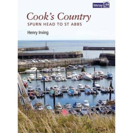 The image displays the cover of the book "Cook's Country" by Imray. The cover features a photograph of a marina in North Yorkshire with multiple boats docked and a view of the sea and breakwater in the background.