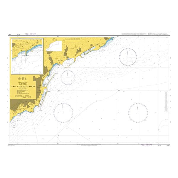 Product image of Admiralty Chart 1847 | Santa Cruz de Tenerife, featuring navigational markings, depth soundings, and coastal features, essential for safe marine navigation. It could be displayed as an art piece or used for navigation on a boat or ship.