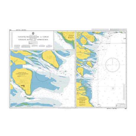 Product image of Admiralty Chart 1852 | Tanjung Mangkapadie to Tawau including Lingkas, Bunyu and Approaches, featuring navigational markings, depth soundings, and coastal features, essential for safe marine navigation. It could be displayed as an art piece or used for navigation on a boat or ship.