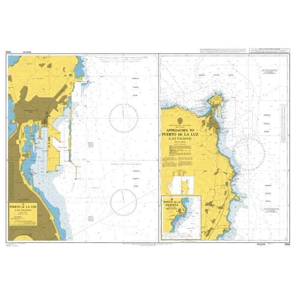 Product image of Admiralty Chart 1856 | Approaches to Puerto de La Luz (Las Palmas), featuring navigational markings, depth soundings, and coastal features, essential for safe marine navigation. It could be displayed as an art piece or used for navigation on a boat or ship.