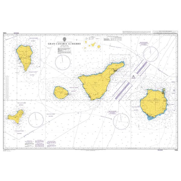 Product image of Admiralty Chart 1861 | Gran Canaria to El Hierro, featuring navigational markings, depth soundings, and coastal features, essential for safe marine navigation. It could be displayed as an art piece or used for navigation on a boat or ship.