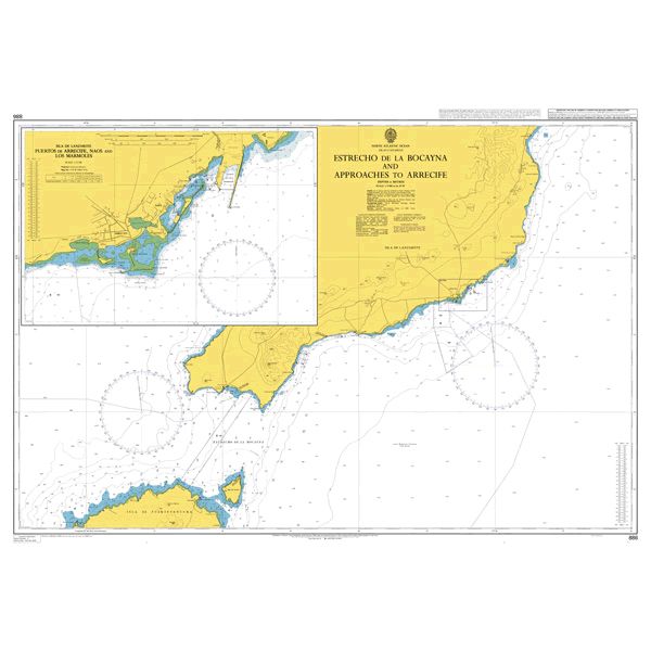 Product image of Admiralty Chart 1863 | Puerto de los Marmoles to Puerto del Rosario, featuring navigational markings, depth soundings, and coastal features, essential for safe marine navigation. It could be displayed as an art piece or used for navigation on a boat or ship.