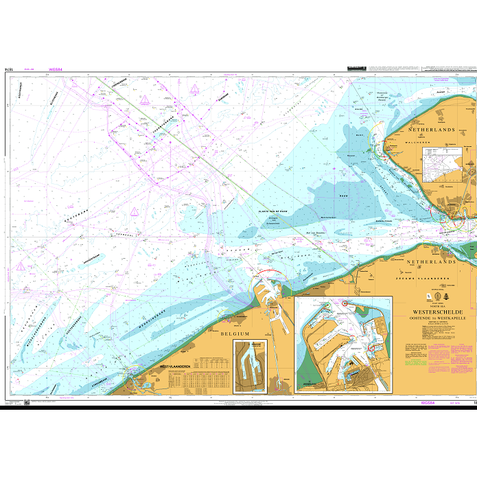 Product image of Admiralty Chart 1874 | Westerschelde Oostende to Westkapelle, featuring navigational markings, depth soundings, and coastal features, essential for safe marine navigation. It could be displayed as an art piece or used for navigation on a boat or ship.