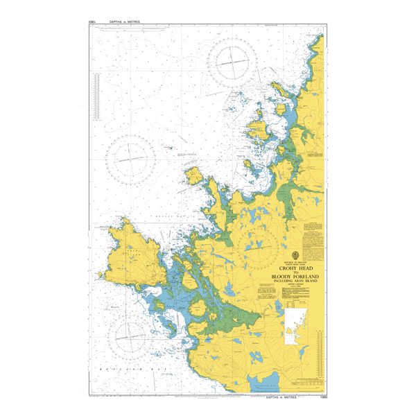 Product image of Admiralty Chart 1883 | Crohy Head to Bloody Foreland including Aran Island, featuring navigational markings, depth soundings, and coastal features, essential for safe marine navigation. It could be displayed as an art piece or used for navigation on a boat or ship.