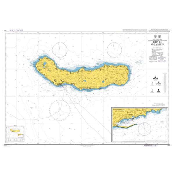 Product image of Admiralty Chart 1895 | Ilha de Sao Miguel, featuring navigational markings, depth soundings, and coastal features, essential for safe marine navigation. It could be displayed as an art piece or used for navigation on a boat or ship.