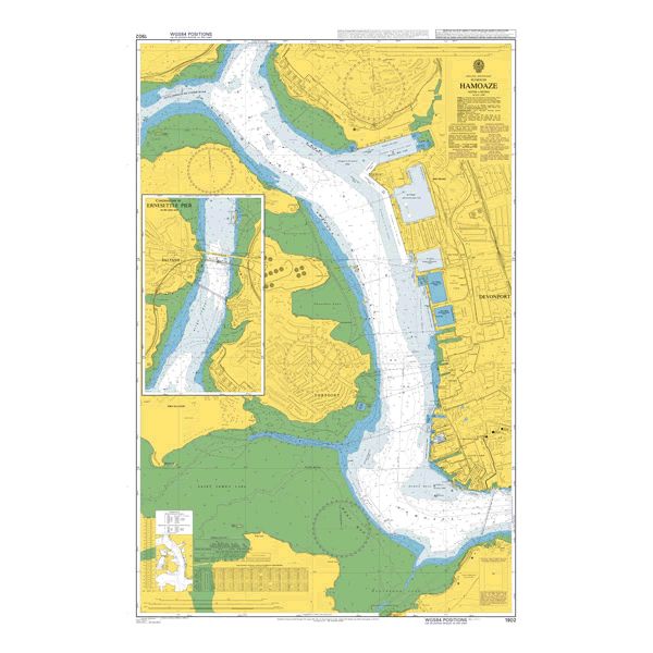 Product image of Admiralty Chart 1902 | Hamoaze, featuring navigational markings, depth soundings, and coastal features, essential for safe marine navigation. It could be displayed as an art piece or used for navigation on a boat or ship.