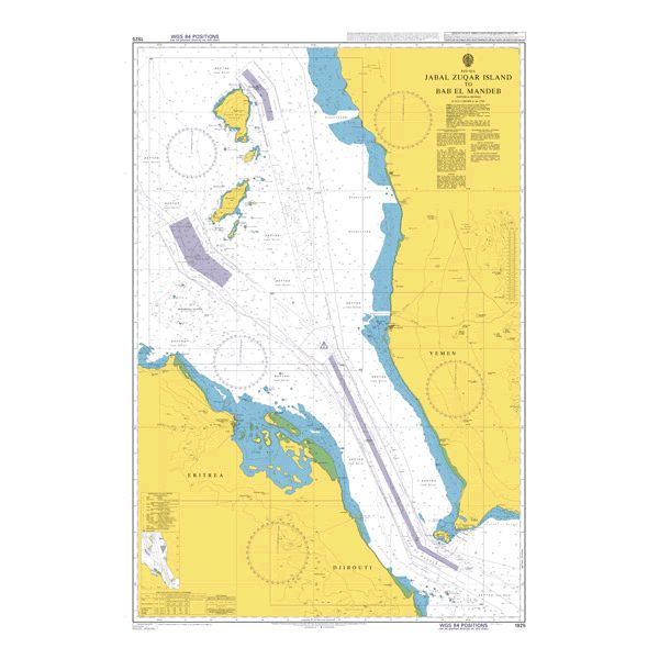 Product image of Admiralty Chart 1925 | Jazirat Jabal Zuqar to Bab el Mandeb, featuring navigational markings, depth soundings, and coastal features, essential for safe marine navigation. It could be displayed as an art piece or used for navigation on a boat or ship.