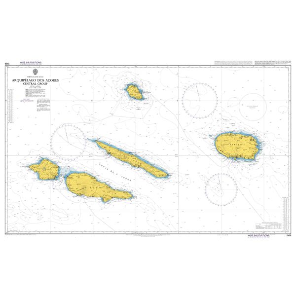 Product image of Admiralty Chart 1956 | Arquipelago dos Acores Central Group, featuring navigational markings, depth soundings, and coastal features, essential for safe marine navigation. It could be displayed as an art piece or used for navigation on a boat or ship.