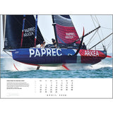 A dynamic shot of the PAPREC ARKEA racing sailboat with three crew in blue and red features in the Rick Tomlinson Portfolio Calendar 2026 by Rick Tomlinson Photography—ideal for fans of sailing photography.