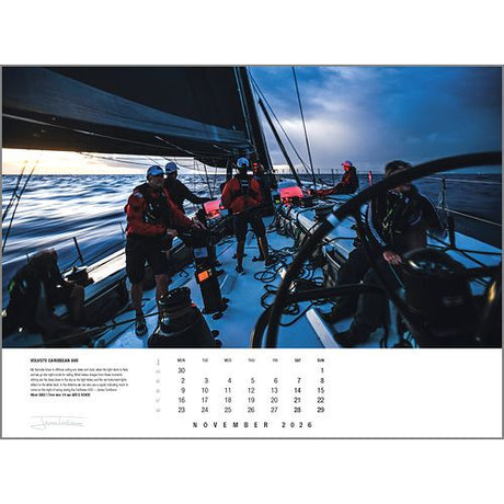 Sailors adjust sails and steer through choppy water at dusk in the Rick Tomlinson Portfolio Calendar 2026 by Rick Tomlinson Photography, featured as the November image for sailing enthusiasts.