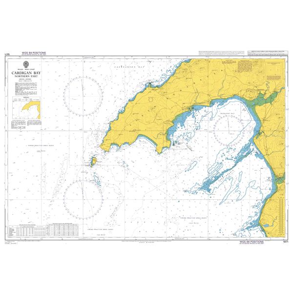 Product image of Admiralty Chart 1971 | Cardigan Bay Northern Part, featuring navigational markings, depth soundings, and coastal features, essential for safe marine navigation. It could be displayed as an art piece or used for navigation on a boat or ship.