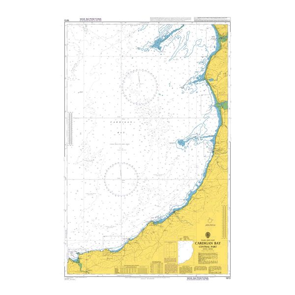 Product image of Admiralty Chart 1972 | Cardigan Bay Central Part, featuring navigational markings, depth soundings, and coastal features, essential for safe marine navigation. It could be displayed as an art piece or used for navigation on a boat or ship.