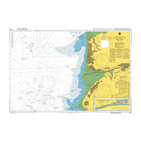 Product image of Admiralty Chart 1981 | Liverpool to Fleetwood including Approaches to Preston, featuring navigational markings, depth soundings, and coastal features, essential for safe marine navigation. It could be displayed as an art piece or used for navigation on a boat or ship.